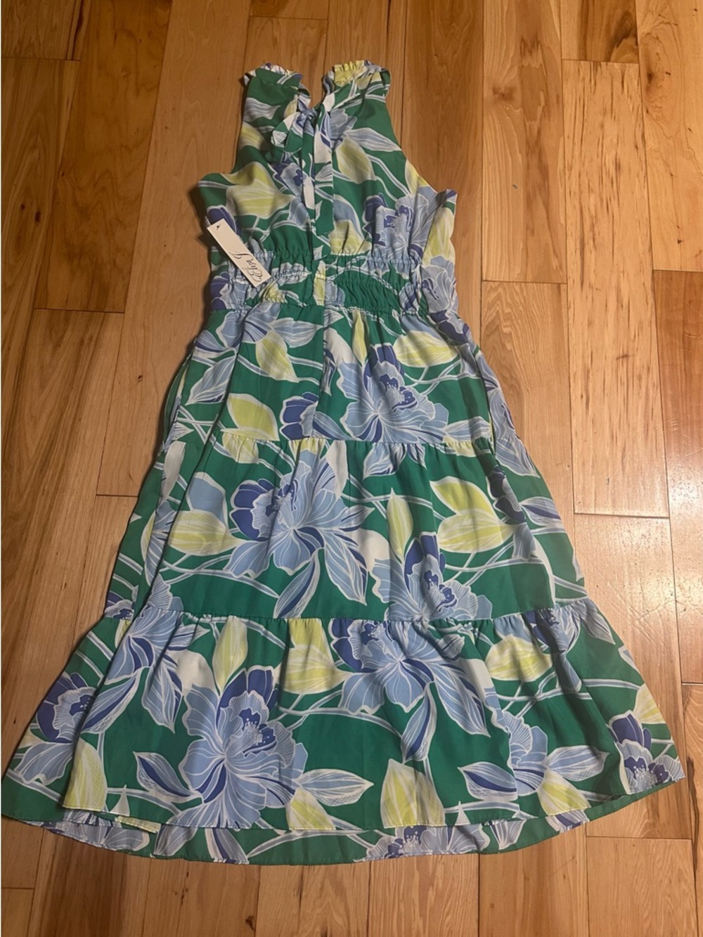 NWT ElizaJ Green Floral Sleeveless Sundress with Blue and Yellow Accents Size: 8 - Picture 9 of 10